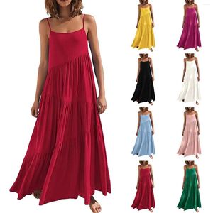 Lässige Kleider Frauen lose ärmellose Spaghetti -Träger asymmetrisch geschichtter Strand Maxi Kleid