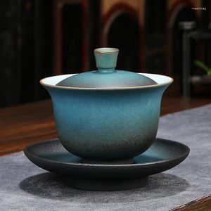 ティーウェアセットは、茶陶器のティリーンのためのヴィンテージガイワンセットグリーンセレモニーセットコーヒーカップボウルチャワン150ml
