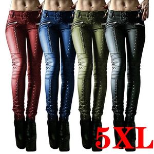 Kvinnors byxor 2024 Retro Leggings Solid Punk Bandage Rivet Stitching Pleated Trousers Capris Leather Pencil Joggers