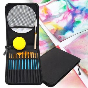 Makeup Brushes Face Body Paint Art Brush Nylon Wool Canvas Bag 12st Palette Oil Set Akrol Akryl Partihandel