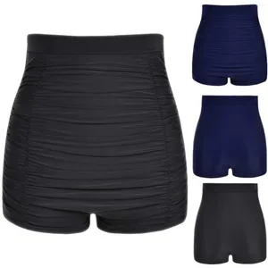 Beach Shorts Women High Waist Ruched Bikini Bottoms Swimsuit Briefs Swimming Skirt Built-In Trunks Plus Size Swimwear#g3