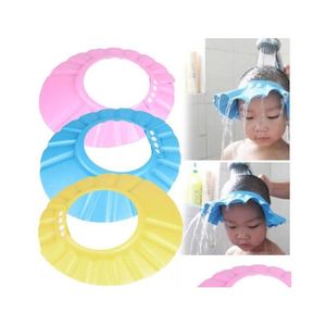 Shower Caps Baby Kids Shampoo Cap Adjustable Eva Foam Bath Hat Wash Hair Shield Pink/Blue/Yellow G588 Drop Delivery Maternity Ot7Ba