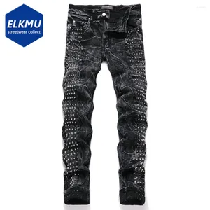 Мужские джинсы панк заклепка модная уличная одежда черная джинсовая брюки Пэтч -класс Y2K Прямые брюки мужчины