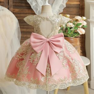 Zarif işlemeli çocuk prenses elbise kızlar için uygun lüks altın dantel çocuk tatil partisi elbise bebek duş yeleği 240514