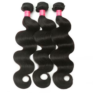 Тело волновые пакеты бразильские волосы плетение пучков для волос натуральная струя черная черная 8-30 наращивания волос Remy
