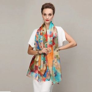 Orange Blue Women 100% Natural Silk Scarf Shawl Spring Autumn Elegant Winter Long Scarves Wraps Summer Fashion Beach Shawls 240522