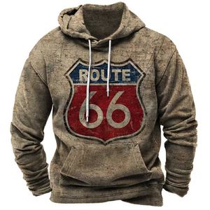 Męskie bluzy bluzy retro bluza z kapturem Route 66 3D Bluzy z kapturem moda bluzy bluzy i damski bluza Q240521