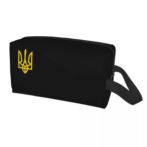 Custom Ukrainian Trident Toiletry Bag Women Coat Of Arms Ukraine Flag Makeup Cosmetic Organizer Lady Beauty Storage Dopp Kit Box