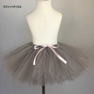 Etekler sevimli bebek kızlar gri tutu etekler çocuklar kabarık tül dans pettiskirtler pembe kurdele yay çocuk parti kostüm etek y240522