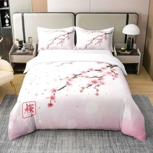 Bedding Sets Japanese Duvet Capa Conjunto de Sakura Flores da Árvore Cherry Blossoms Spring Tema Art Decor 3 Piece com 2 shams H240521 7R7A