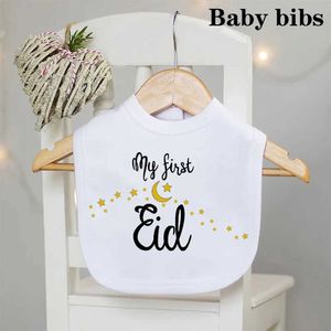 Bibs Burp Cloths Baby bib my first Eid print baby bib boys girls scalded clothes New Brun 1sy Eid shower gift white cotton feeding bib for young children d240522