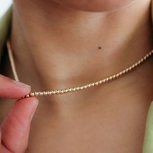 Real 14k guldfyllda runda pärlhalsband Dainty Bead Choker Handgjorda hängsmycken Tarnish Resistant Necklace Boho Women Subuly 240509