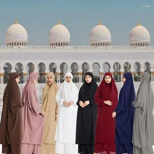 Ethnic Clothing Women Muslim Burqa Djellaba Loose Hooded Kaftan Prayer Clothes Abaya Plain Color Middle East Lady 2 Piece Set Arab Robe
