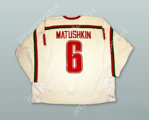 Custom Matushkin 6 Belarus White Hockey Jersey Top Top сшита S-M-L-XL-XXL-3XL-4XL-5XL-6XL