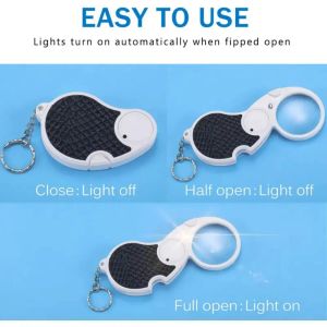 5X Handheld Pocket Magnifier Portable Folding Lighting Elderly Hand-held Reading Magnifying Glass With Key Chain