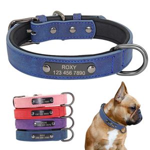 Hundekragen Leinen Leinen Custom Corar Personalisierte kleine Hunde Leder eingraviertes Welpe Pet ID -Tag für französische Bulldoggen Mops H240522