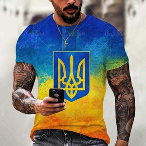 Herr t-shirts mens vintage 3d tryckt ukrainsk flagga kort slve t shirt o nack sommar mode casual harajuku topp 6xl t240522