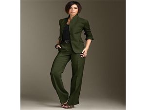 Kurtka Kurtka Business Kobiety chiński naszyjnik Zielone ciemne spodnie garnitura garnitura garnitury garnitury kobiet w stylu biuro mundur7751827