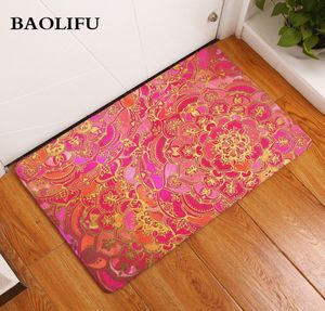 Tapetes de porta Mandala 4060cm duráveis ​​colorido de flanela cor de lótus tapetes florais antiLLIP 4060cm de quarto de cama de cabeceira de cabeceira D19013224421