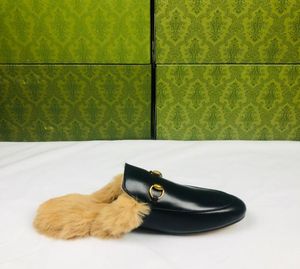 designer winter men women slippers Princeton Loafers Warm Wool slides male Half slipper with authentic soft cowhide Flat botto4253849