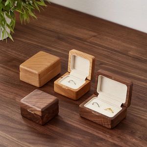 Amgoth Walnut Wood Wedding Engagement Ring Box Holder Stud Earrings Jewelry Organizer Storage Gift Box 240522