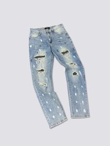 Blue Mens Designer Jeans Long Pants Högkvalitativ Top Luxury Jeans märke Fashion Slim Fit Jeans Streetwear Lightning Washed Distessed Jeans