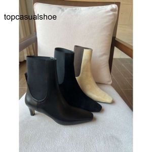 Toteme Head Square Boots korta designer häl franska original kattunge muller medium häl läder smala stövlar