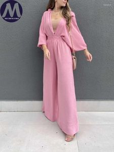 Women's Two Piece Pants Elegant 2-piece Sets For Women Spring Summer Fashion Lapel Collar Lantern Sleeve Shirt Suits Casual Loose Wide Legs