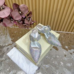 Jc eleganti sandali designer donne scarpe da sposa con tacco alto con decorazione di strass alla moda di punta vuota puntata da 6,5 ​​cm con tacchi a spillo sexy sexy