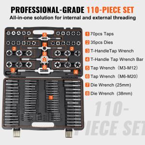 VEVOR Tap and Die Set 40PCs 60PCs 80PCs 110PCs Metric or SAE Standard Bearing Steel Taps and Dies Essential Threading Tool