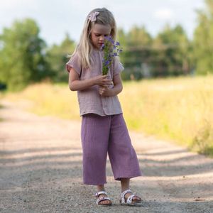 100% Baumwolle Muselin Girls Weitbein 2024 Sommer Neue Kinder lässig Elastische Taille Lose Hosen Kinder Culottes TZ430 L2405