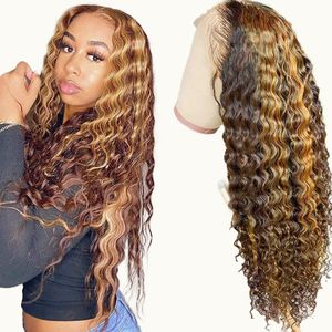 13*4 Highlight Wig Brazilian Deep Wave Wig Highlight Lace Front Human Hair Wigs Honey Blonde Ombre Lace Front Wig Remy