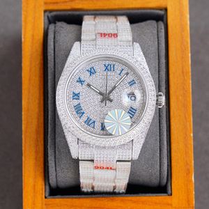 Zegarek z pełnym diamentowym mężem 40 mm Automatyczne zegarki mechaniczne ze stali nierdzewnej 904L Srebrny pasek Business WristWatch Men Zwiedź Montre 305W