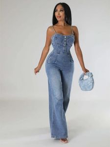 Streetwear Jean Spaghetti Strap SuitSuits Women Summer Y2K abbottonate abbottonate in denim Romper giocate per le tute di una tuta per la tuta Outfit 240522