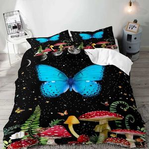 Bedding sets White Mushroom Set Duvet Cover Full Size Green Plant Botanical Comforter Quilt 2 Shams for Women Girls H240521 SO69