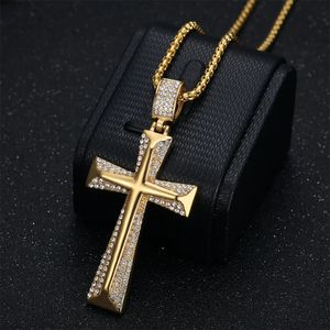 Religious Iced Out Big Cross Pendant Male 14K Gold Christian Necklace For Men Hip Hop Jewelry Gift