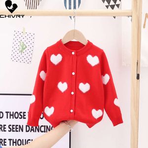 New 2022 Baby Girls Fashion Knitted Kids Autumn Warm Heart Embroidery Button Cardigan Sweater Jackets L2405
