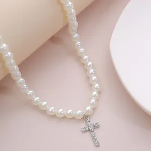 Choker -Mode -Perlenperlen Halskette Kristall für Kreuzversstrass -Pendellon -Schlangeketten -Schmuckdekoration Geschenk