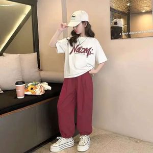 Girls Summer Casual 2Pcs Short Sleeved T-shirts+Jogging Pants Suits 3-13 Years Teenage Kids Oufits Sets Children Clothes L2405