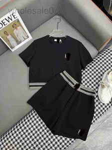 Women's Two Piece Pants designer Welfare high version quality elastic woven belt round neck top short sleeved T-shirt casual shorts set OBP9