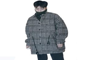 Korean Wool Coat Men Plaid Lattice Male Overcoat Vintage Winter Long Jacket Men Oversized Check Peacoat Mens Coats And Jackets9195046