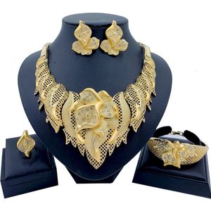 Gioielli africani Set per donne Grande collana Dubai Orecchini di gioielli in oro etiopiano Orecchini da sposa Bracciale Bracciale Set matrimonio 240511