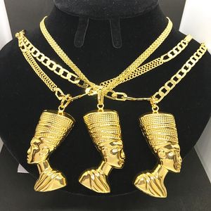 Collana africana antica regina egiziana nefertiti pendenti per donne uomini hip hop accessori per colori di colore oro di grandi dimensioni 240522