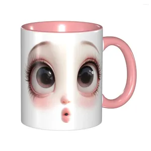 Muggar 3d söt ansikte mugg rolig kawaii stora ögon kaffekopp gåvor till kvinnlig man