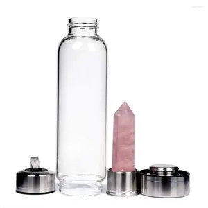 Vattenflaskor flaska naturlig kristallsten diamantpunkt läkande obelisk trollstav elixir kvarts ädelsten färger rep ädelsten cup