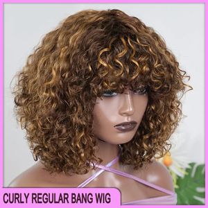 Vonder Price 최고 품질 브라질 페루 인디언 인도 100% Raw Vrigin Human Hair 8 인치 P4/27 Deep Wave Regulal Bang Wig