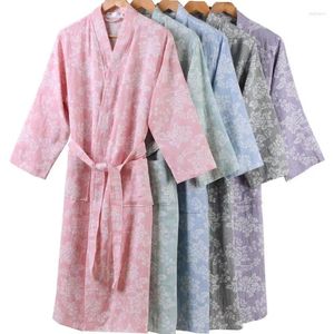 Ev kıyafetleri saf pamuklu çift güverte gazlı bez ince emici bornoz yumuşak kadınlar bornoz Japon tarzı Kimono Nightgows bayan pijama