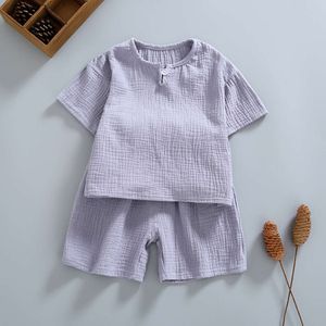 Set di abbigliamento set biologico in doppia garza in cotone abiti abiti estate per bambini pantaloncini a maniche corta abiti bianchi