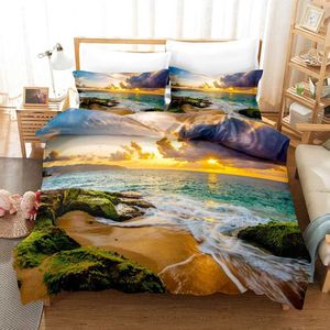 Bedding Sets Goldon Sunset Cedcover Conjunto Tropical Beach Holiday Duvet Cover Girls Sunrise Solty Double Camada H240521 97Z5