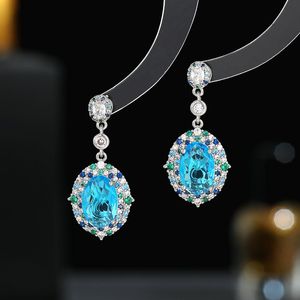 S925 Silver Needle Earring Small and Elegant High Grade Full Set Zircon Oval Earrings Designer Jewelry